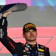 epa11752168 Red Bull Racing driver Max Verstappen of Netherlands celebrates with trophy on the podium after winning the Formula 1 Qatar Grand Prix at the Lusail International Circuit racetrack in Lusail, Qatar, 01 December 2024. EPA/ALI HAIDER