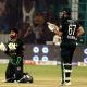 epa11891318 Mohammad Rizwan (L) of Pakistan celebrate a handrad runs during the 3rd one day international (ODI) cricket match against Pakistan at the National Stadium in Karachi, Pakistan, 12 February 2025. EPA/REHAN KHAN