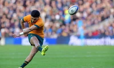 Australia's Noah Lolesio kicks a penalty kick during the Autumn International match at Scottish Gas Murrayfield Stadium, Edinburgh. Picture date: Sunday November 24, 2024.