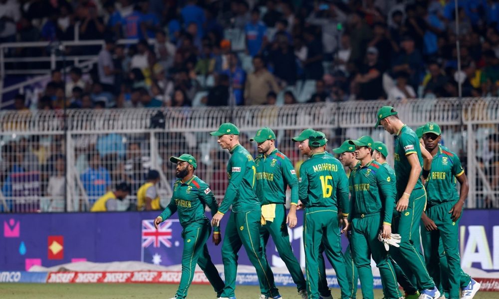 Mandatory Credit: Photo by Deepak Malik/Shutterstock (14208104bu) South Africa's captain Temba Bavuma with teammates South Africa v Australia, ICC Men's Cricket World Cup, Semi Final, International Cricket ODI, Pankaj Nangia, India - 16 Nov 2023