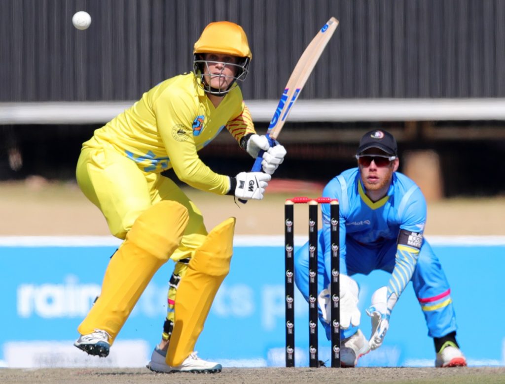 Ryan Rickleton of the Mr D Food Kites bats during the 2020 Solidarity Cup 3TC cricket match at Supersport Park on 18 July 2020. ©Samuel Shivambu/BackpagePix