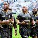 Aphelele Fassi of Hollywoodbets Sharks (L), Trevor Nyakane of Hollywoodbets Sharks (behind), Bongi Mbonambi of Hollywoodbets Sharks (2nd from R) and Ox Nche of Hollywoodbets Sharks (R) during the Champions Cup 2024/25 rugby game between the Sharks and Exeter Chiefs at Kings Park in Durban on 7 December 2024 © Gerhard Duraan/BackpagePix