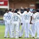 Lahiru Kumara of Sri Lanka celebrates 100th wicket during the International Test Series 2024/25 1st Test Day 4 match between South Africa and Sri Lanka at Dafabets St George’s Park in Gqebherha on 5 December 2024 ©Nokwanda Zondi/BackpagePix