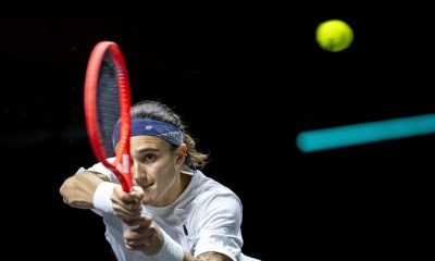 epa11880857 Mattia Bellucci of Italy in action during his quarter-finals match against Stefanos Tsitsipas of Greece at the Rotterdam Open tennis tournament in Rotterdam, Netherlands, 07 February 2025. EPA/Sander Koning