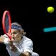 epa11880857 Mattia Bellucci of Italy in action during his quarter-finals match against Stefanos Tsitsipas of Greece at the Rotterdam Open tennis tournament in Rotterdam, Netherlands, 07 February 2025. EPA/Sander Koning