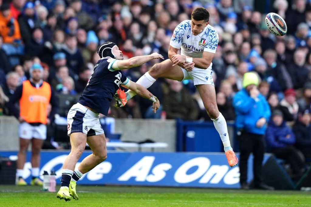 Italy's Tommaso Allan (right) and Scotland's Darcy Graham during the Guinness Six Nations match at Murrayfield Stadium, Edinburgh. Picture date: Saturday February 1, 2025.