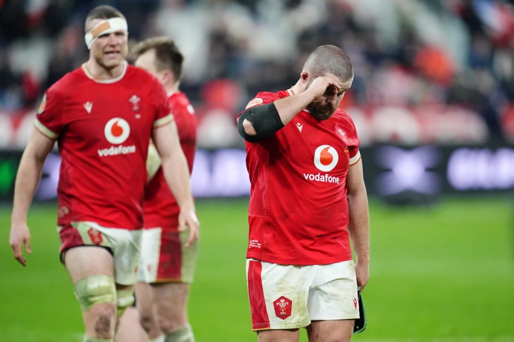 Wales' Nicky Smith (right) stands dejected after the Guinness Men's Six Nations match at the Stade de France in Paris, France. Picture date: Friday January 31, 2025.