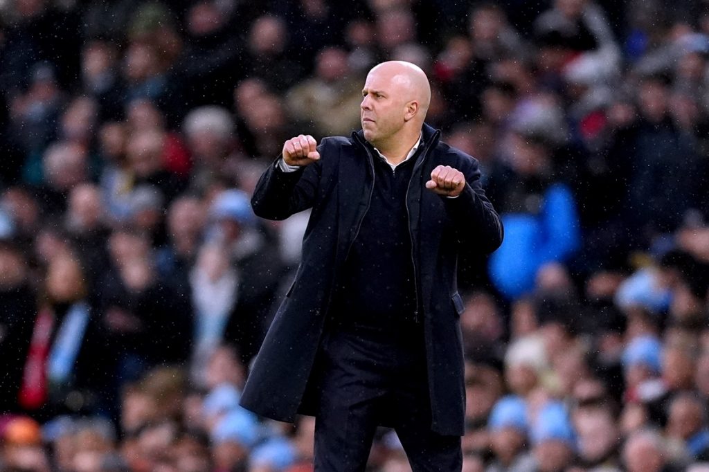 Liverpool manager Arne Slot gestures on the touchline during the Premier League match at the Etihad Stadium, Manchester. Picture date: Sunday February 23, 2025.