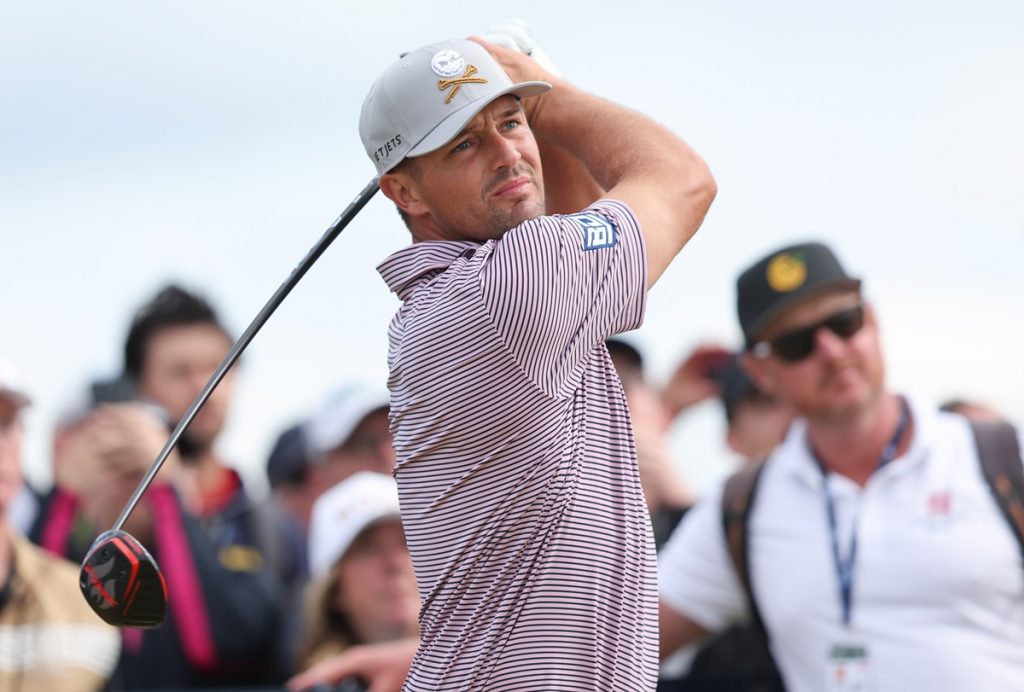 epa11483993 Bryson DeChambeau of the USA in action during a practice round for the Open Golf Championships 2024 at the Royal Troon Golf Club, Troon, Britain, 17 July 2024. The Open will run from 18 to 21 July. EPA/ROBERT PERRY