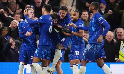 UPDATED CAPTION: Chelsea's Cole Palmer celebrates after his shot led to an own goal by West Ham United's Aaron Wan-Bissaka during the Premier League match at Stamford Bridge, London. Picture date: Monday February 3, 2025.