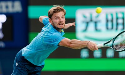 epa11650710 David Goffin of Belgium in action during his Men's Singles round of 16 match against Alexander Zverev of Germany at the Shanghai Masters tennis tournament in Shanghai, China, 09 October 2024. EPA/ALEX PLAVEVSKI