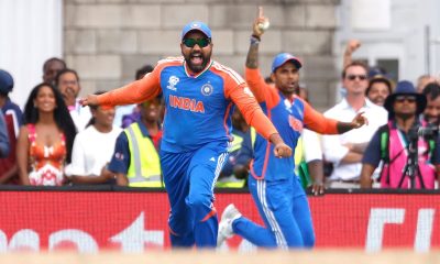 Mandatory Credit: Photo by Deepak Malik/Shutterstock (14562735ch) India's Rohit Sharma celebrates the wicket of South Africa David Miller during the ICC Men's T20 World Cup 2024 - Final match between South Africa and India held at the Kensington Oval, Bridgetown, Barbados on the 29th June, 2024. South Africa v India, ICC Men's T20 World Cup Final, Kensington Oval, Bridgetown, Barbados - 29 Jun 2024