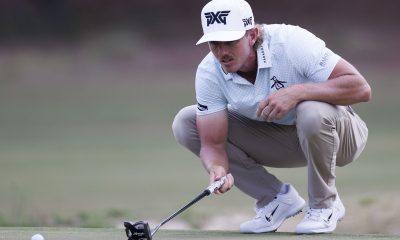 epa11408795 Jake Knapp of the US lines up a shot on the 16th hole during the first round of the 2024 US Open golf tournament at Pinehurst No. 2 course in Pinehurst, North Carolina, USA, 13 June 2024. EPA/CJ GUNTHER