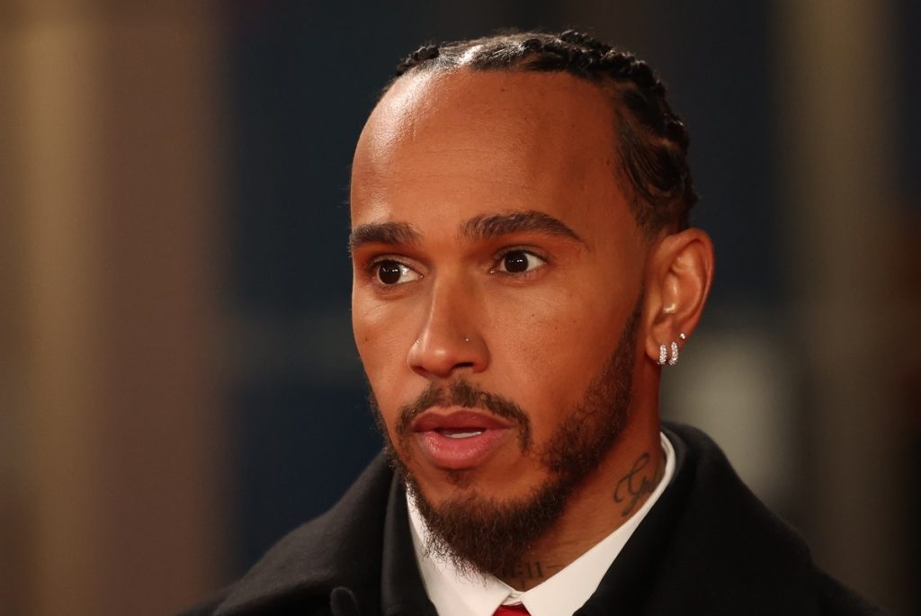 epa11905994 British driver Lewis Hamilton of Ferrari arrives ahead of the Formula One season launch event to mark the start of the sport’s 75th anniversary year at the O2 Arena in London, Britain, 18 February 2025. EPA/NEIL HALL