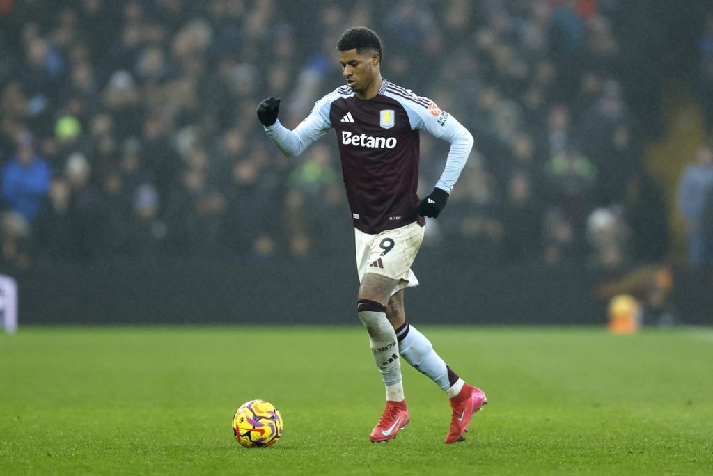 Aston Villa's Marcus Rashford reacts during the Premier League match at Villa Park, Birmingham. Picture date: Saturday February 15, 2025.