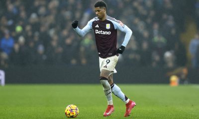 Aston Villa's Marcus Rashford reacts during the Premier League match at Villa Park, Birmingham. Picture date: Saturday February 15, 2025.