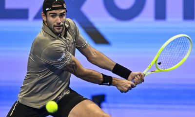 epa11908485 Matteo Berrettini of Italy in action against Tallon Griekspoor of the Netherlands during their round of 16 match at the ATP Qatar Open tennis tournament in Doha, Qatar, 19 February 2025. EPA/NOUSHAD THEKKAYIL