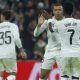 epa11883568 Real Madrid's Kylian Mbappe (2-R) celebrates with teammate Vinicius Jr (R) after scoring the 1-1 goal during the Spanish LaLiga soccer match between Real Madrid and Atletico Madrid, in Madrid, Spain, 08 February 2025. EPA/JUANJO MARTIN