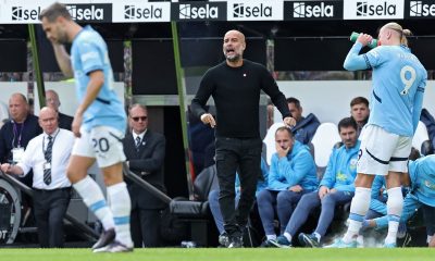 epa11629987 Manchester City manager Pep Guardiola (C) yells during the English Premier League soccer match between Newcastle United and Manchester City, in Newcastle, Britain, 28 September 2024. EPA/ADAM VAUGHAN EDITORIAL USE ONLY. No use with unauthorized audio, video, data, fixture lists, club/league logos, 'live' services or NFTs. Online in-match use limited to 120 images, no video emulation. No use in betting, games or single club/league/player publications.