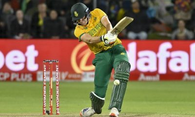 Gerald Coetzee of the Proteas during the 2024 International T20 Series match between South Africa and India at the St George's Park in Gqeberha on the 10 November 2024 ©Deryck Foster/BackpagePix