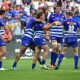 Jean-Luc du Plessis of DHL Stormers celebrates with fellow team mates after scoring a try during the United Rugby Championship 2024/25 game between the Stormers and Sharks at Cape Town Stadium in South Africa on 28 December 2024 © Reinhardt Hamman/BackpagePix