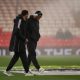 epa11926212 Alexander Isak of Newcastle United (R) walks on the pitch ahead of the English Premier League match between Liverpool FC and Newcastle United, in Liverpool, Britain, 26 February 2025. EPA/ADAM VAUGHAN EDITORIAL USE ONLY. No use with unauthorized audio, video, data, fixture lists, club/league logos, 'live' services or NFTs. Online in-match use limited to 120 images, no video emulation. No use in betting, games or single club/league/player publications.