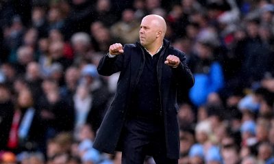 Liverpool manager Arne Slot gestures on the touchline during the Premier League match at the Etihad Stadium, Manchester. Picture date: Sunday February 23, 2025.