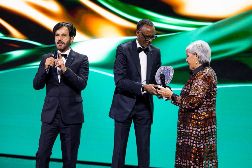 Mandatory Credit: Photo by JULIEN DELFOSSE/DPPI/Shutterstock (15002893fd) Kagamé Paul, Président of Rwanda, BEN SULAYEM Mohammed, President of the FIA, MOUTON Michele, portrait during the 2024 FIA Awards Ceremony, on December 13, 2024 at BK Arena, in Kigali, Rwanda - Photo Julien Delfosse / DPPI FIA AWARDS CEREMONY 2024, , Kigali, Rwanda - 13 Dec 2024