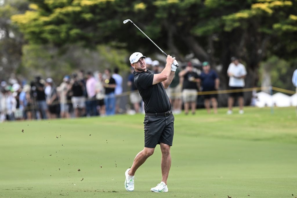 epa11894927 Smash GC Captain Brooks Koepka in action during the LIV Golf Adelaide tournament at The Grange Golf Club in Adelaide, Australia, 14 February 2025. EPA/MICHAEL ERREY AUSTRALIA AND NEW ZEALAND OUT