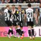 Newcastle United's Lewis Miley (second left) celebrates scoring their side's first goal of the game during the Premier League match at St James' Park, Newcastle upon Tyne. Picture date: Sunday February 23, 2025.