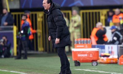 epa11940340 Aston Villa manager Unai Emery gives instructions from the touchline during the UEFA Champions League Round of 16, 1st leg soccer match between Club Brugge KV and Aston Villa FC, in Bruges, Belgium, 04 March 2025. EPA/OLIVIER MATTHYS