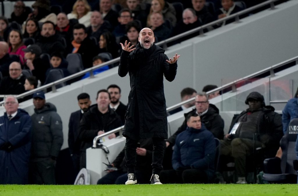 Manchester City manager Pep Guardiola during the Premier League match at Tottenham Hotspur Stadium, London. Picture date: Wednesday February 26, 2025.