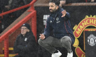 epa11926378 Manchester United manager Ruben Amorim reacts during the English Premier League match between Manchester United and Ipswich Town, in Manchester, Britain, 26 February 2025. EPA/PETER POWELL EDITORIAL USE ONLY. No use with unauthorized audio, video, data, fixture lists, club/league logos, 'live' services or NFTs. Online in-match use limited to 120 images, no video emulation. No use in betting, games or single club/league/player publications.