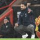 epa11926378 Manchester United manager Ruben Amorim reacts during the English Premier League match between Manchester United and Ipswich Town, in Manchester, Britain, 26 February 2025. EPA/PETER POWELL EDITORIAL USE ONLY. No use with unauthorized audio, video, data, fixture lists, club/league logos, 'live' services or NFTs. Online in-match use limited to 120 images, no video emulation. No use in betting, games or single club/league/player publications.