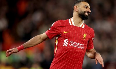 epa11926745 Mohamed Salah of Liverpool reacts during the English Premier League match between Liverpool FC and Newcastle United, in Liverpool, Britain, 26 February 2025. EPA/ADAM VAUGHAN EDITORIAL USE ONLY. No use with unauthorized audio, video, data, fixture lists, club/league logos, 'live' services or NFTs. Online in-match use limited to 120 images, no video emulation. No use in betting, games or single club/league/player publications.