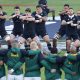 epa11575697 The New Zealand All Blacks perform the Haka as the Springboks look on during the Rugby Championship match between South Africa and New Zealand at Emirates Airline Park, Johannesburg, South Africa, 31 August 2024. EPA/KIM LUDBROOK